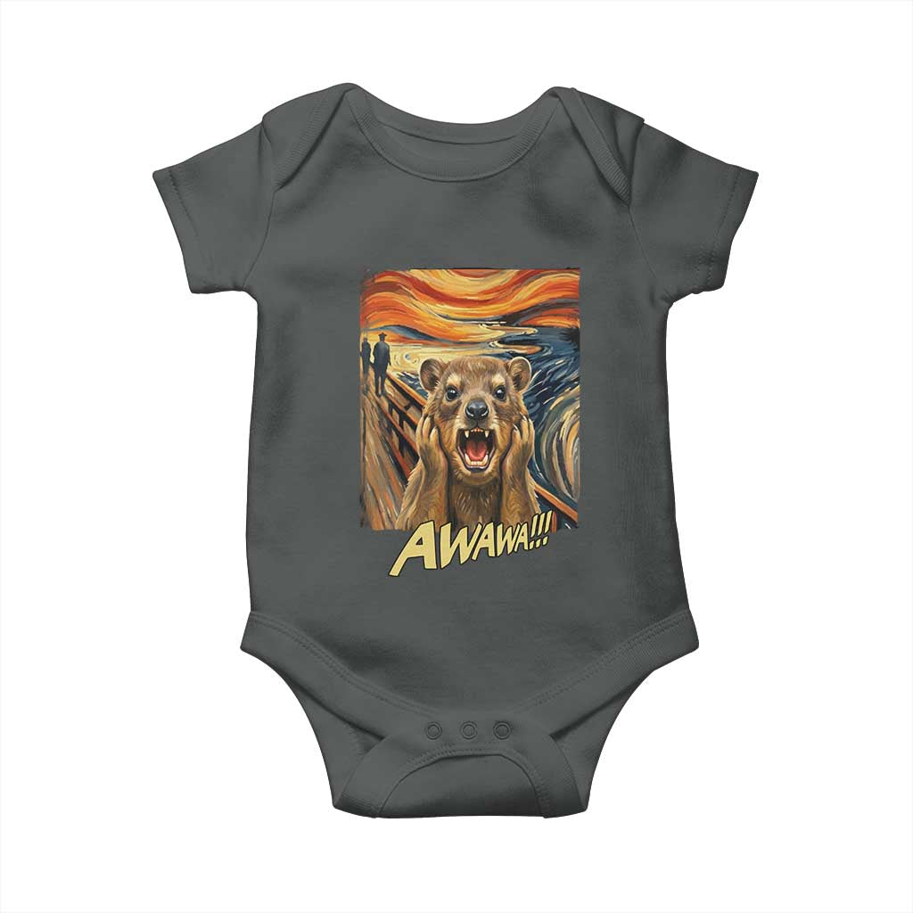 Funny Awawa Hyrax Baby Onesie The Scream Art Oddly Specific Meme Animal TS11 Dark Heather Print Your Wear