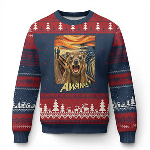Funny Awawa Hyrax Ugly Christmas Sweater The Scream Art Oddly Specific Meme Animal TS11 Navy Red Print Your Wear