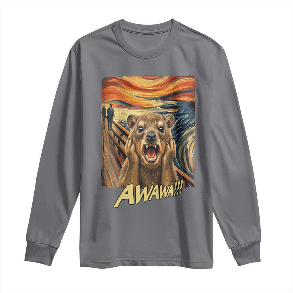 Funny Awawa Hyrax Long Sleeve Shirt The Scream Art Oddly Specific Meme Animal TS11 Charcoal Print Your Wear