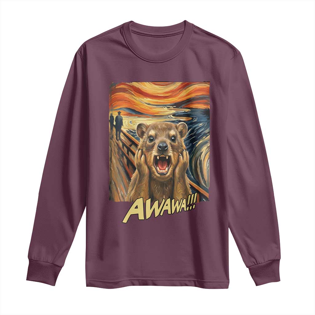 Funny Awawa Hyrax Long Sleeve Shirt The Scream Art Oddly Specific Meme Animal TS11 Maroon Print Your Wear