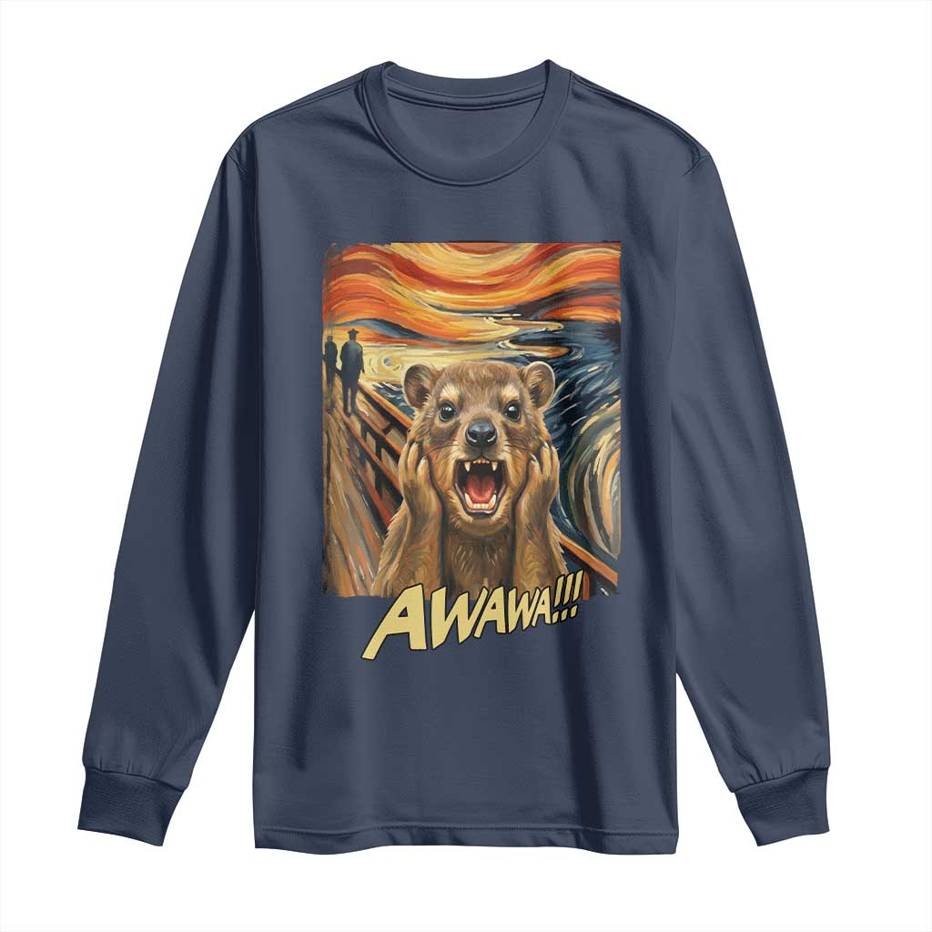 Funny Awawa Hyrax Long Sleeve Shirt The Scream Art Oddly Specific Meme Animal TS11 Navy Print Your Wear