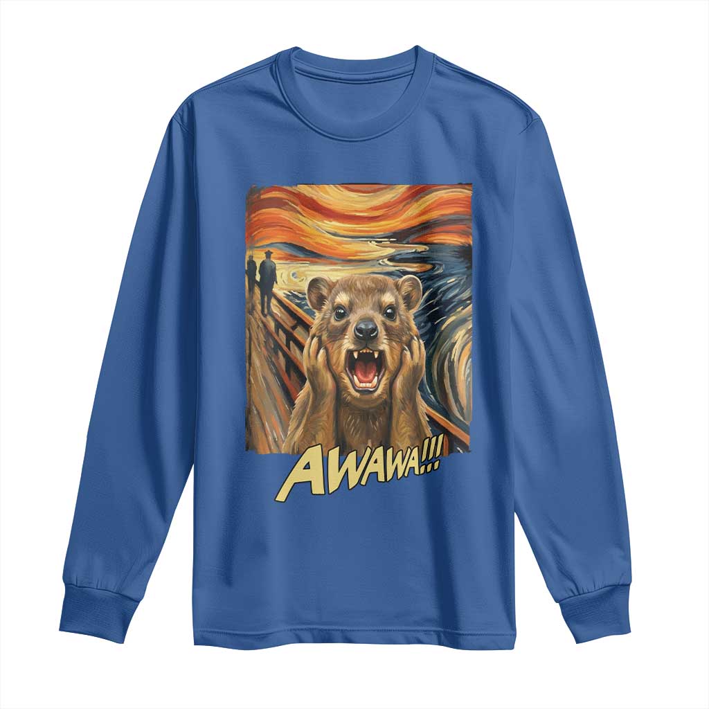 Funny Awawa Hyrax Long Sleeve Shirt The Scream Art Oddly Specific Meme Animal TS11 Royal Blue Print Your Wear