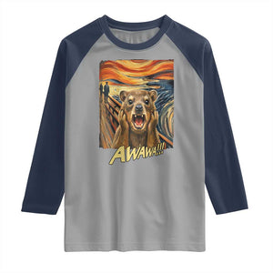 Funny Awawa Hyrax Raglan Shirt The Scream Art Oddly Specific Meme Animal TS11 Sport Gray Navy Print Your Wear