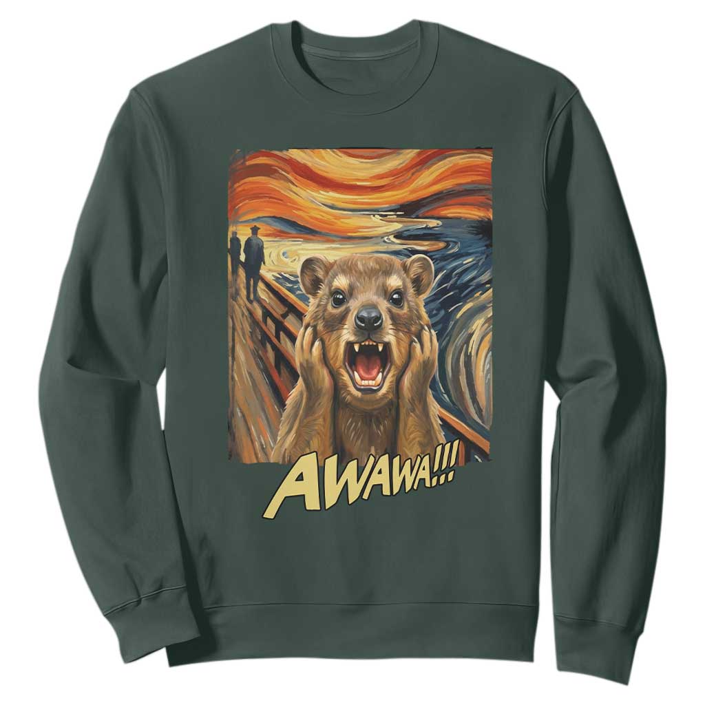 Funny Awawa Hyrax Sweatshirt The Scream Art Oddly Specific Meme Animal TS11 Dark Forest Green Print Your Wear