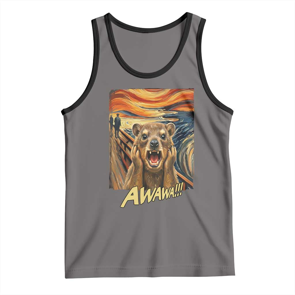 Funny Awawa Hyrax Tank Top The Scream Art Oddly Specific Meme Animal TS11 Deep Heather Black Print Your Wear