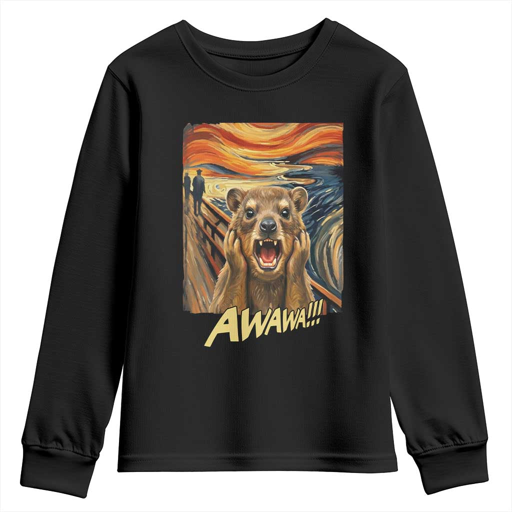 Funny Awawa Hyrax Youth Sweatshirt The Scream Art Oddly Specific Meme Animal TS11 Black Print Your Wear