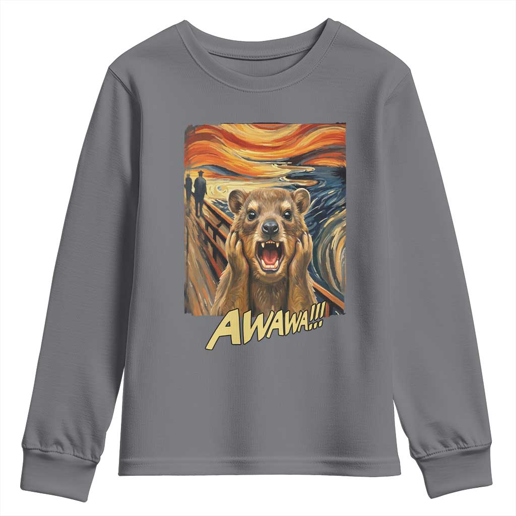 Funny Awawa Hyrax Youth Sweatshirt The Scream Art Oddly Specific Meme Animal TS11 Charcoal Print Your Wear