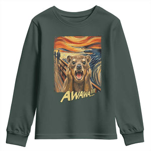Funny Awawa Hyrax Youth Sweatshirt The Scream Art Oddly Specific Meme Animal TS11 Dark Forest Green Print Your Wear