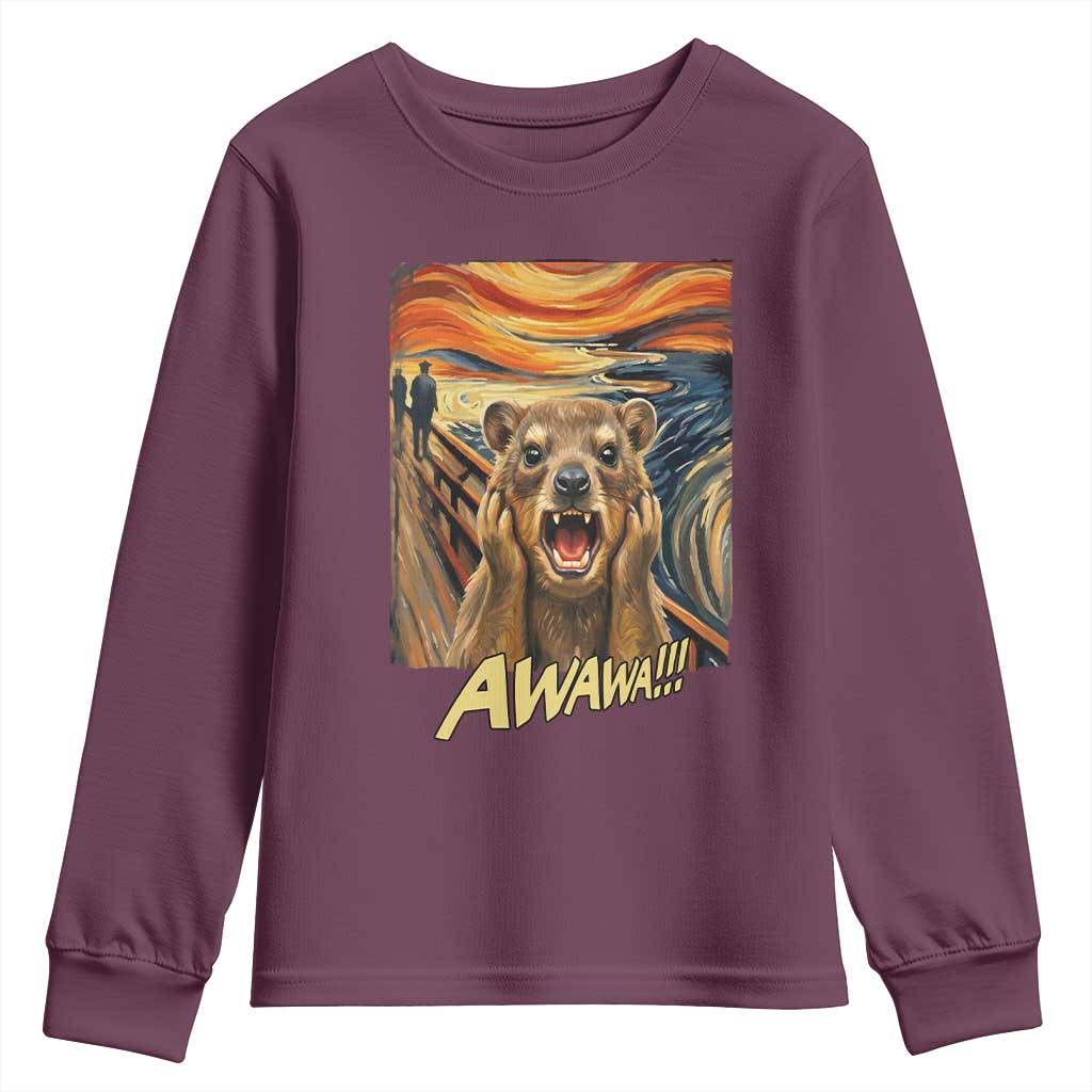 Funny Awawa Hyrax Youth Sweatshirt The Scream Art Oddly Specific Meme Animal TS11 Maroon Print Your Wear
