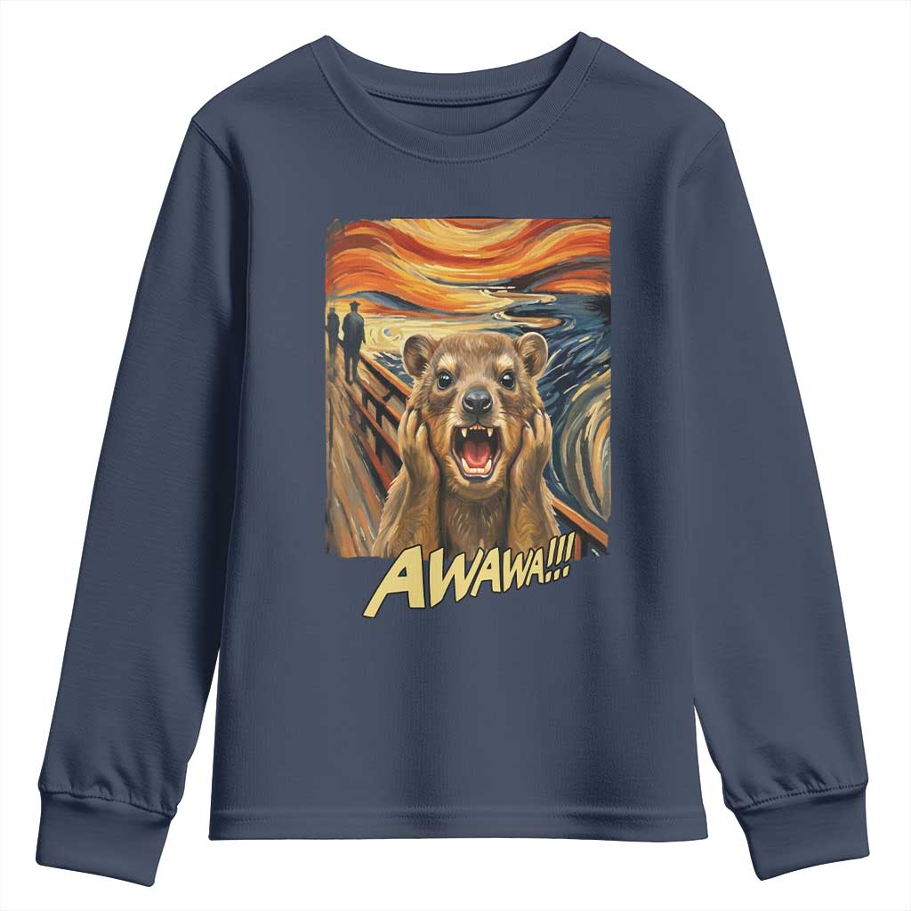 Funny Awawa Hyrax Youth Sweatshirt The Scream Art Oddly Specific Meme Animal TS11 Navy Print Your Wear