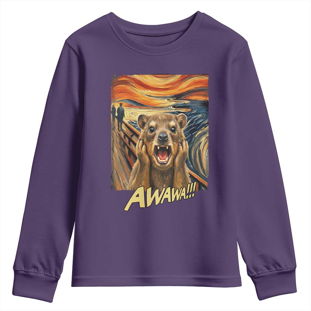 Funny Awawa Hyrax Youth Sweatshirt The Scream Art Oddly Specific Meme Animal TS11 Purple Print Your Wear