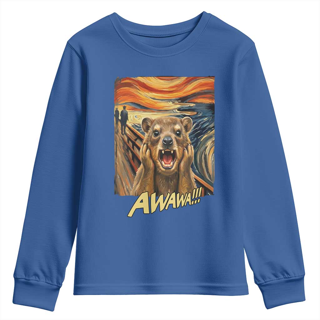 Funny Awawa Hyrax Youth Sweatshirt The Scream Art Oddly Specific Meme Animal TS11 Royal Blue Print Your Wear