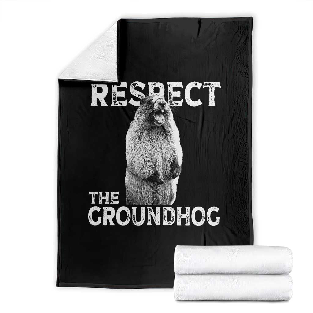 Funny Respect The Groundhog Throw Blanket Screaming Woodchuck Meme Groundhog Day TS11 Black Print Your Wear