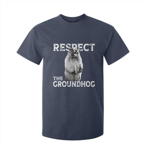Funny Respect The Groundhog T Shirt For Kid Screaming Woodchuck Meme Groundhog Day TS11 Navy Print Your Wear
