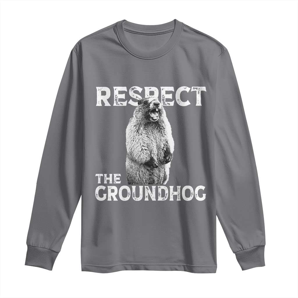Funny Respect The Groundhog Long Sleeve Shirt Screaming Woodchuck Meme Groundhog Day TS11 Charcoal Print Your Wear