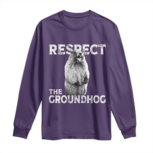 Funny Respect The Groundhog Long Sleeve Shirt Screaming Woodchuck Meme Groundhog Day TS11 Purple Print Your Wear