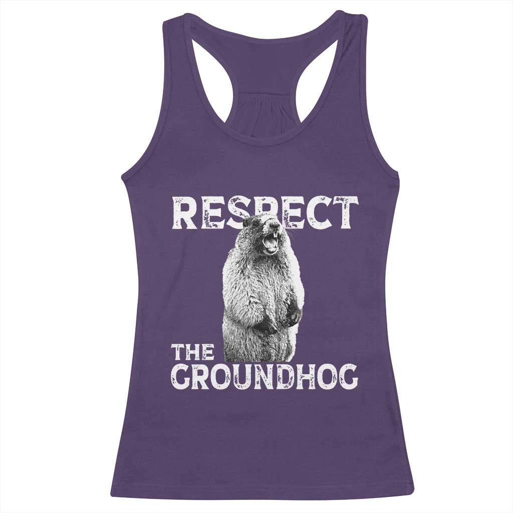 Funny Respect The Groundhog Racerback Tank Top Screaming Woodchuck Meme Groundhog Day TS11 Purple Print Your Wear