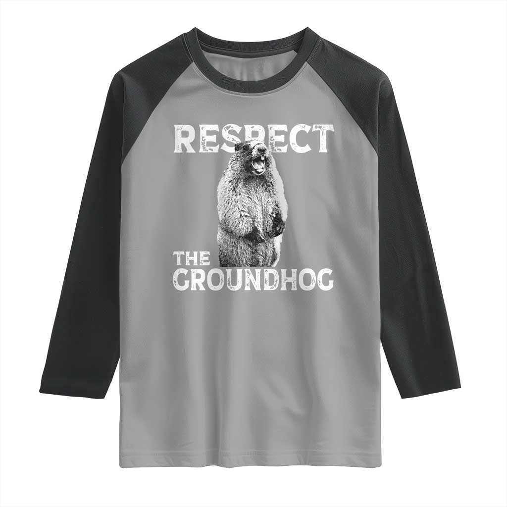 Funny Respect The Groundhog Raglan Shirt Screaming Woodchuck Meme Groundhog Day TS11 Sport Gray Black Print Your Wear