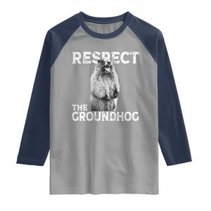 Funny Respect The Groundhog Raglan Shirt Screaming Woodchuck Meme Groundhog Day TS11 Sport Gray Navy Print Your Wear