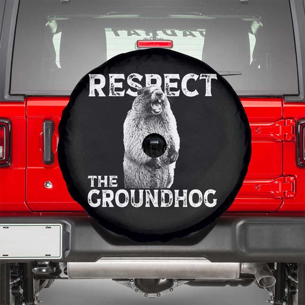 Funny Respect The Groundhog Spare Tire Cover Screaming Woodchuck Meme Groundhog Day TS11 Black Print Your Wear