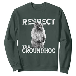 Funny Respect The Groundhog Sweatshirt Screaming Woodchuck Meme Groundhog Day TS11 Dark Forest Green Print Your Wear