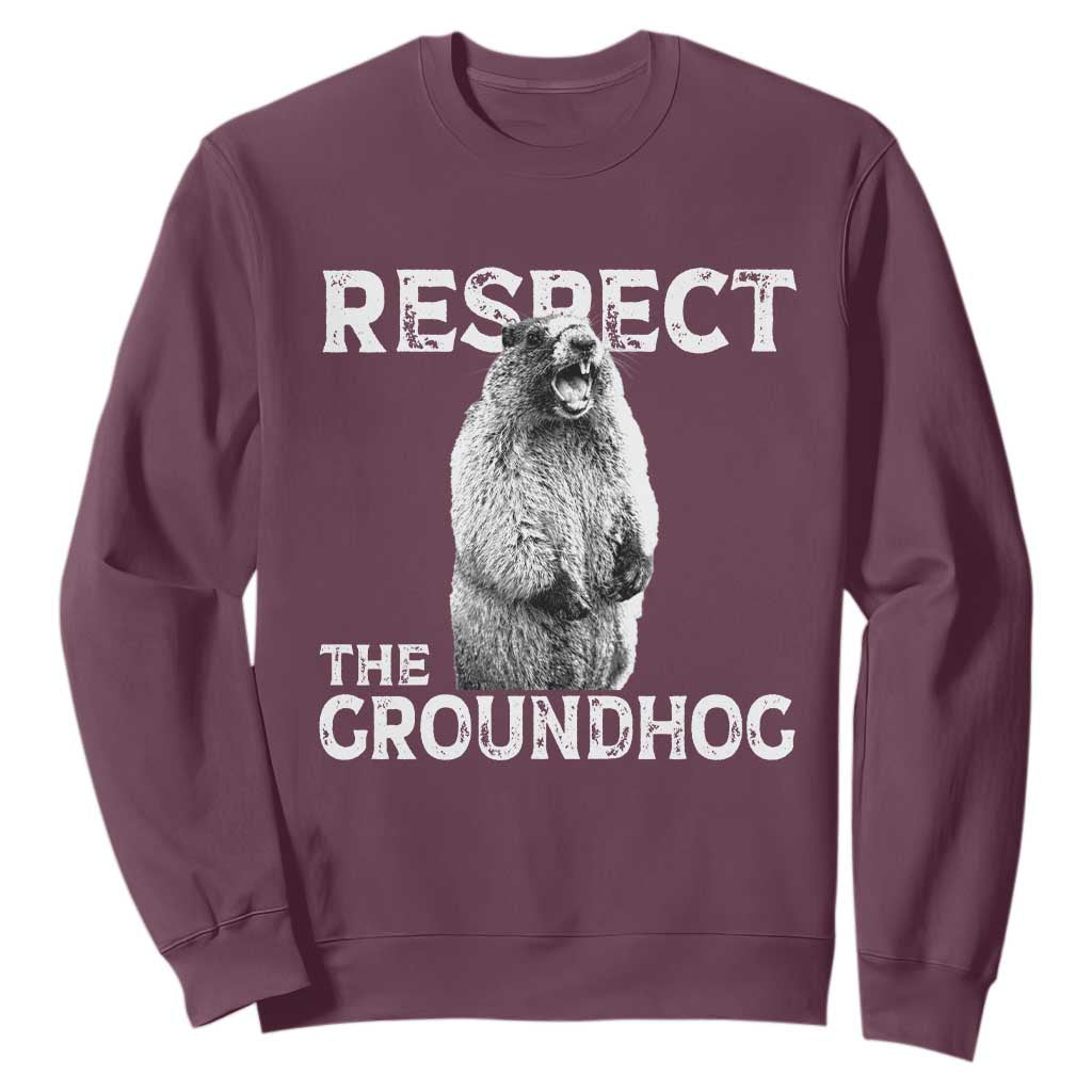 Funny Respect The Groundhog Sweatshirt Screaming Woodchuck Meme Groundhog Day TS11 Maroon Print Your Wear
