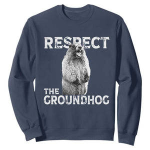 Funny Respect The Groundhog Sweatshirt Screaming Woodchuck Meme Groundhog Day TS11 Navy Print Your Wear