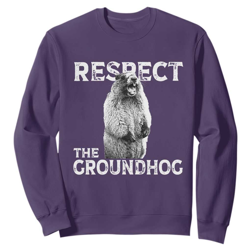 Funny Respect The Groundhog Sweatshirt Screaming Woodchuck Meme Groundhog Day TS11 Purple Print Your Wear