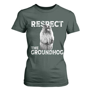 Funny Respect The Groundhog T Shirt For Women Screaming Woodchuck Meme Groundhog Day TS11 Dark Forest Green Print Your Wear