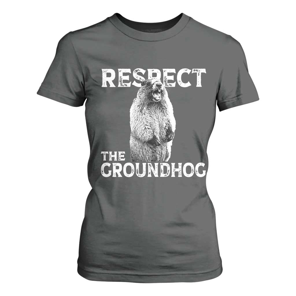 Funny Respect The Groundhog T Shirt For Women Screaming Woodchuck Meme Groundhog Day TS11 Dark Heather Print Your Wear