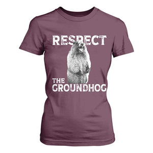 Funny Respect The Groundhog T Shirt For Women Screaming Woodchuck Meme Groundhog Day TS11 Maroon Print Your Wear