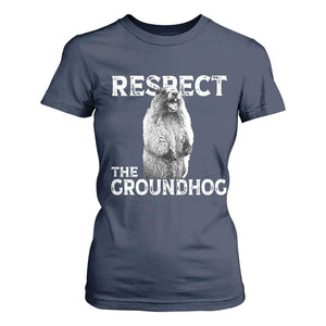 Funny Respect The Groundhog T Shirt For Women Screaming Woodchuck Meme Groundhog Day TS11 Navy Print Your Wear