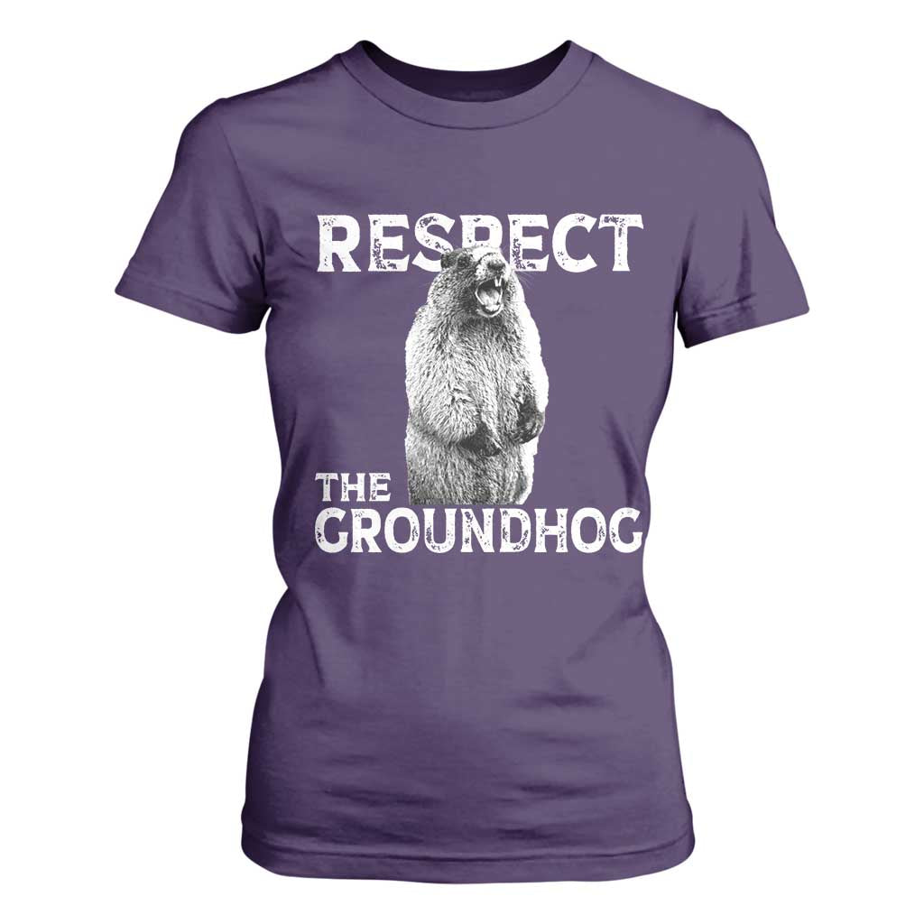 Funny Respect The Groundhog T Shirt For Women Screaming Woodchuck Meme Groundhog Day TS11 Purple Print Your Wear