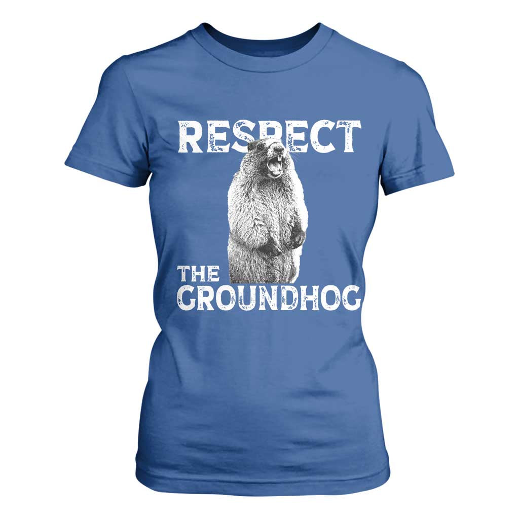 Funny Respect The Groundhog T Shirt For Women Screaming Woodchuck Meme Groundhog Day TS11 Royal Blue Print Your Wear