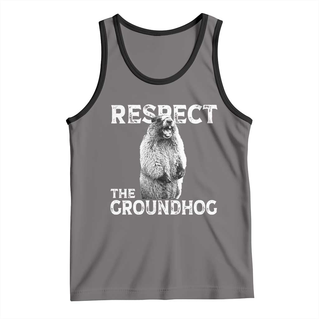 Funny Respect The Groundhog Tank Top Screaming Woodchuck Meme Groundhog Day TS11 Deep Heather Black Print Your Wear