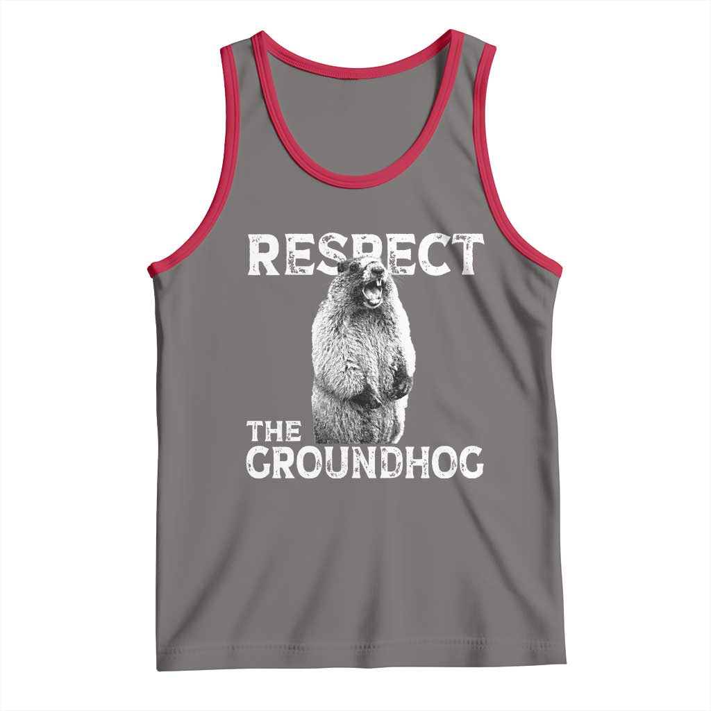 Funny Respect The Groundhog Tank Top Screaming Woodchuck Meme Groundhog Day TS11 Deep Heather Red Print Your Wear