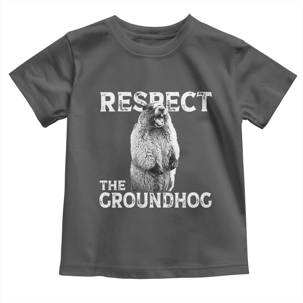Funny Respect The Groundhog Toddler T Shirt - Screaming Woodchuck Meme Groundhog Day Tee TS11 Dark Heather Print Your Wear