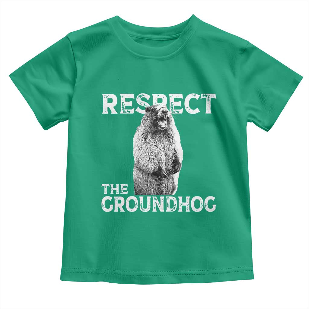 Funny Respect The Groundhog Toddler T Shirt - Screaming Woodchuck Meme Groundhog Day Tee TS11 Irish Green Print Your Wear