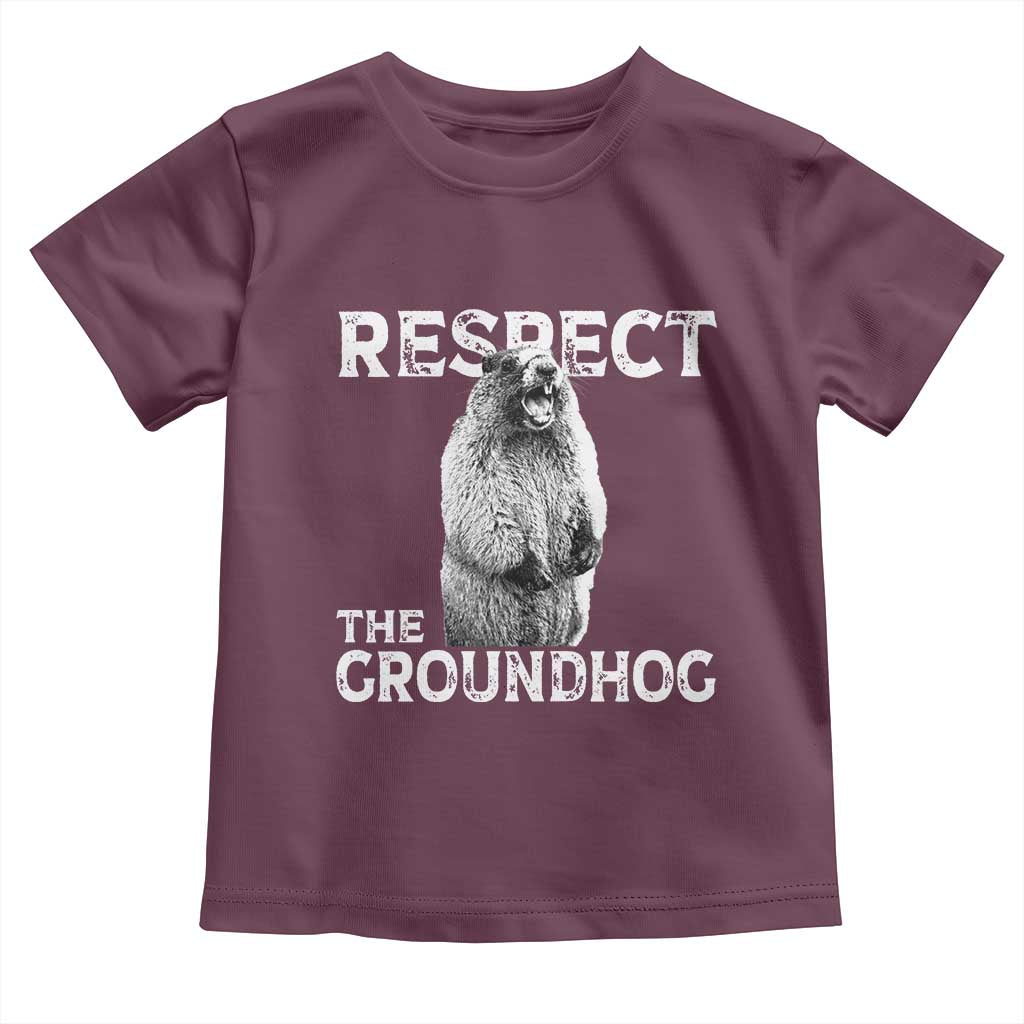 Funny Respect The Groundhog Toddler T Shirt - Screaming Woodchuck Meme Groundhog Day Tee TS11 Maroon Print Your Wear