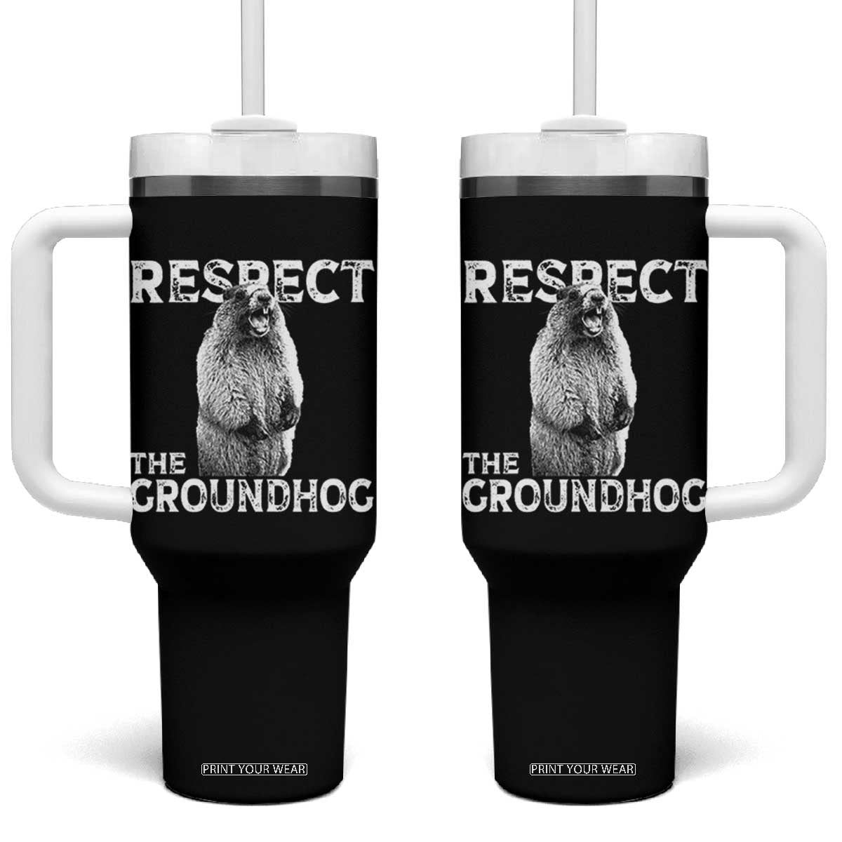 Funny Respect The Groundhog Tumbler With Handle Screaming Woodchuck Meme Groundhog Day TS11 One Size: 40 oz Black Print Your Wear