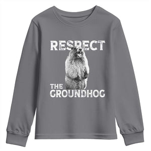 Funny Respect The Groundhog Youth Sweatshirt Screaming Woodchuck Meme Groundhog Day TS11 Charcoal Print Your Wear