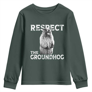 Funny Respect The Groundhog Youth Sweatshirt Screaming Woodchuck Meme Groundhog Day TS11 Dark Forest Green Print Your Wear