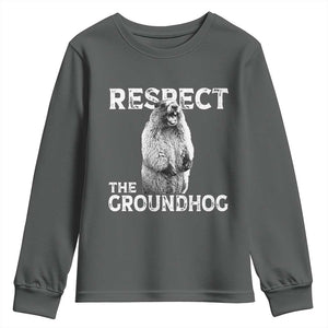 Funny Respect The Groundhog Youth Sweatshirt Screaming Woodchuck Meme Groundhog Day TS11 Dark Heather Print Your Wear