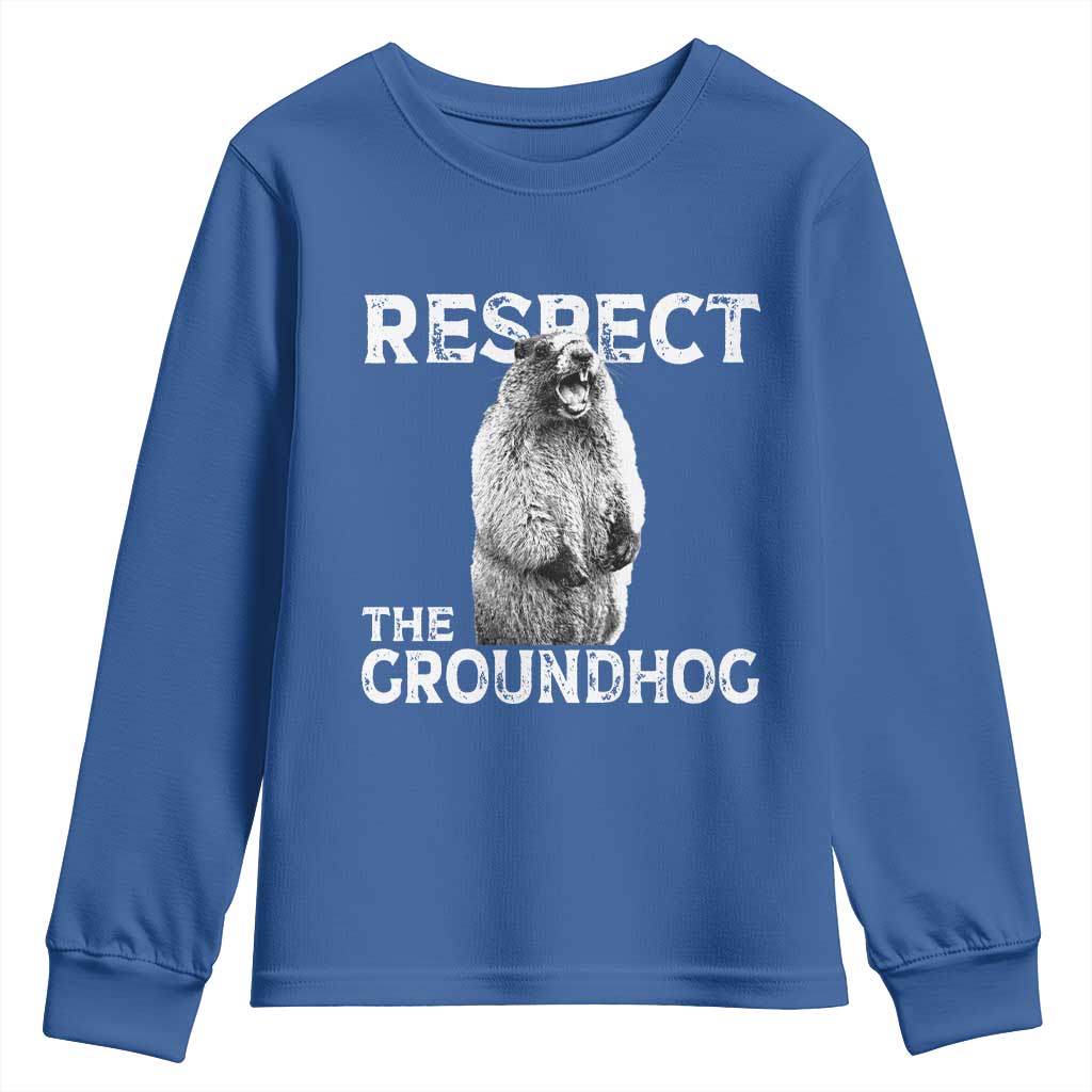 Funny Respect The Groundhog Youth Sweatshirt Screaming Woodchuck Meme Groundhog Day TS11 Royal Blue Print Your Wear