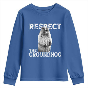 Funny Respect The Groundhog Youth Sweatshirt Screaming Woodchuck Meme Groundhog Day TS11 Royal Blue Print Your Wear