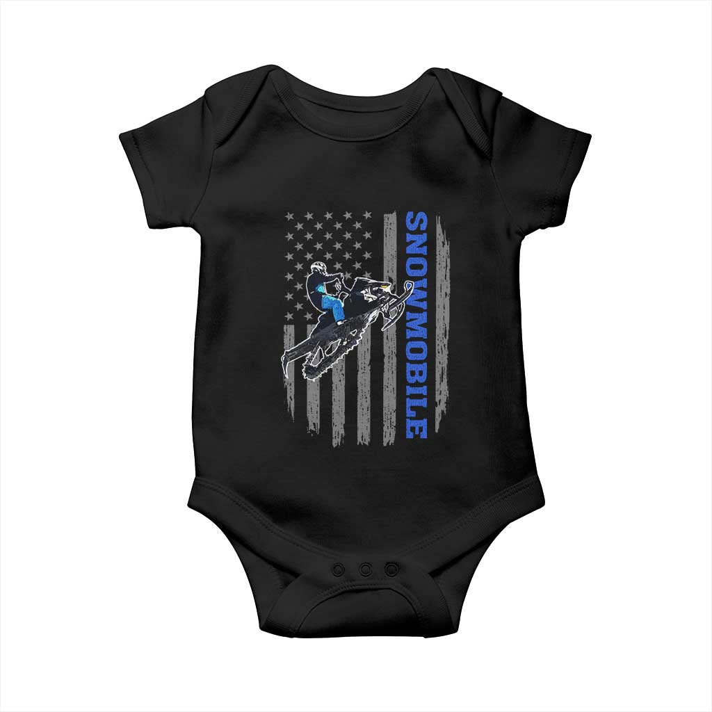 Snowmobile American Flag Snowcross Riding Winter Sport Baby Onesie TS11 Black Print Your Wear
