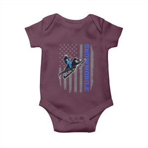 Snowmobile American Flag Snowcross Riding Winter Sport Baby Onesie TS11 Maroon Print Your Wear