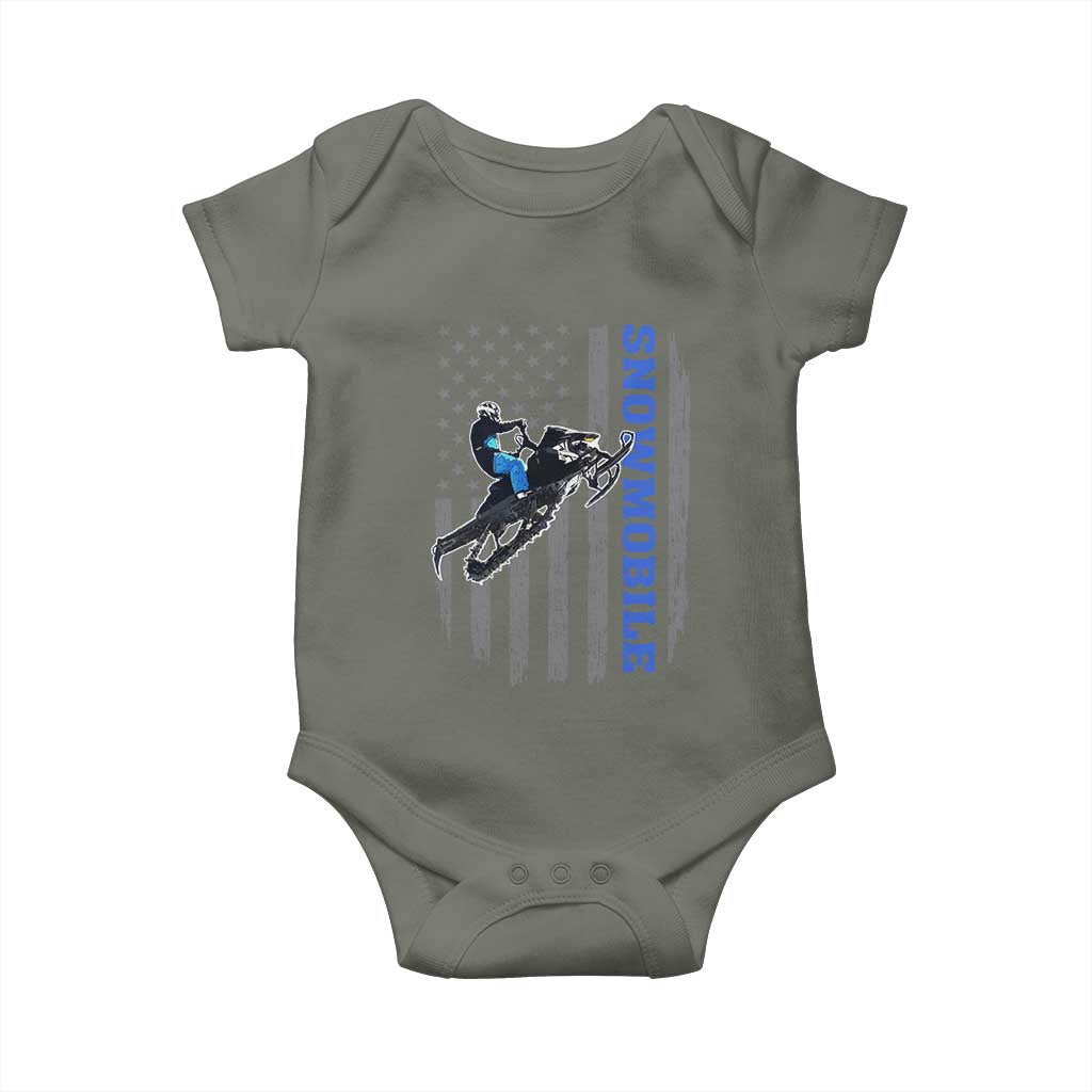 Snowmobile American Flag Snowcross Riding Winter Sport Baby Onesie TS11 Military Green Print Your Wear