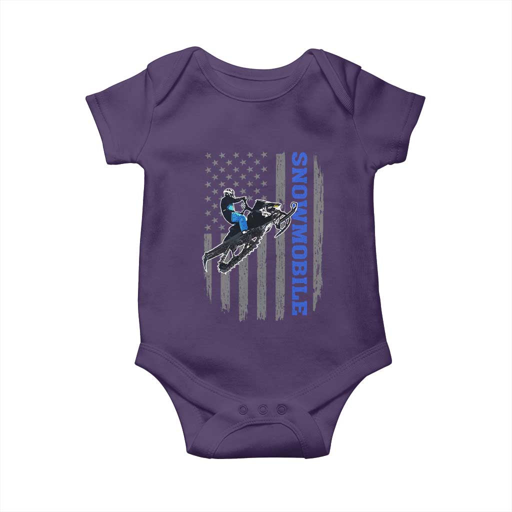 Snowmobile American Flag Snowcross Riding Winter Sport Baby Onesie TS11 Purple Print Your Wear