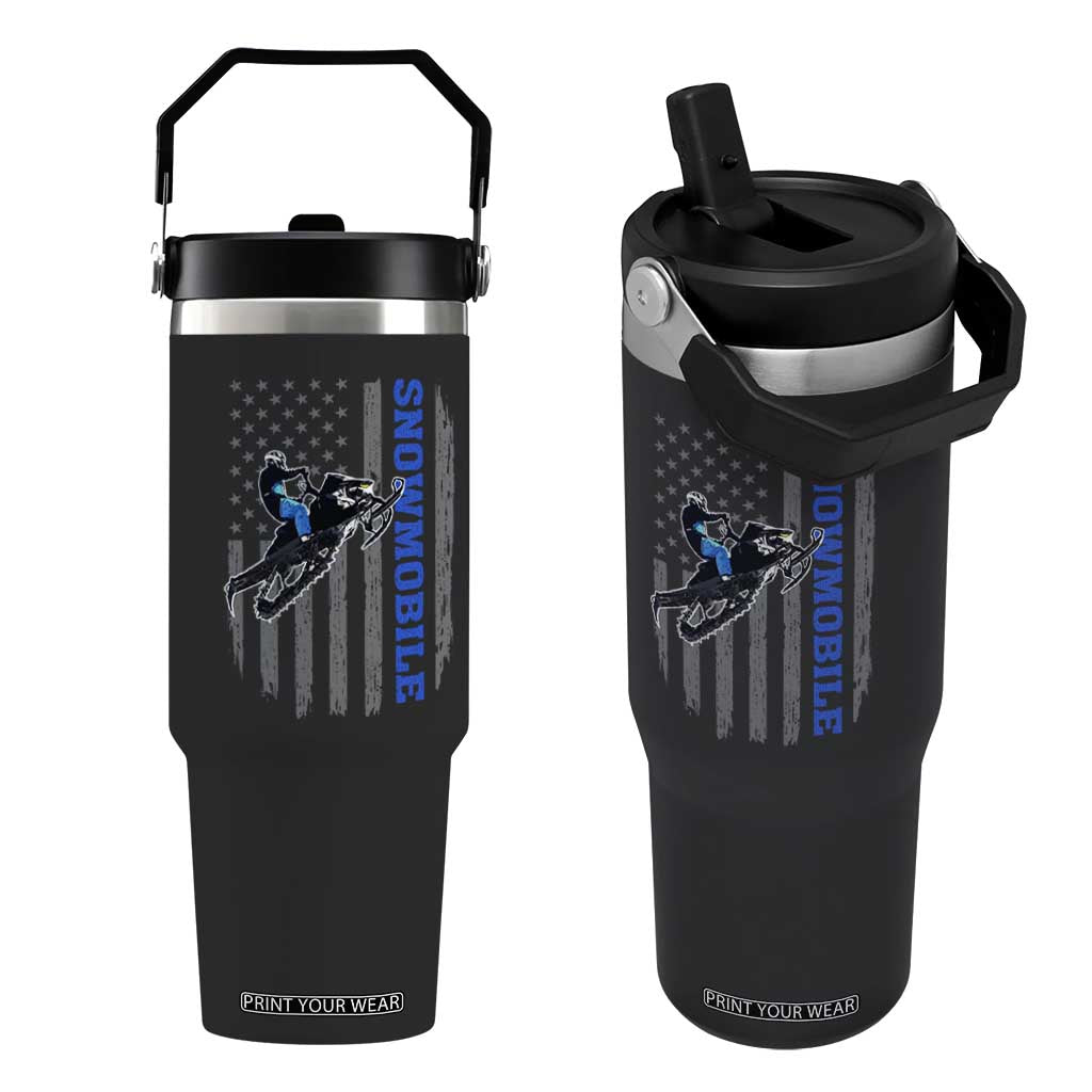Snowmobile American Flag Snowcross Riding Winter Sport Flip Straw Tumbler TS11 One Size: 30 oz Black Print Your Wear
